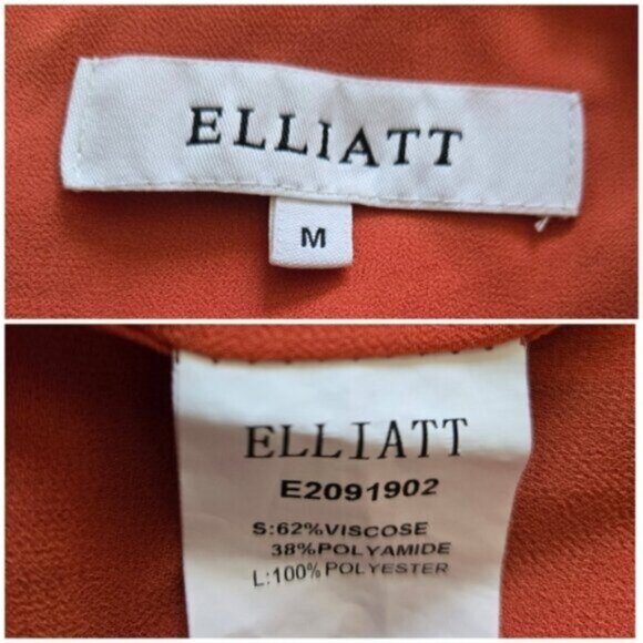 Elliatt Metallic Copper Gold Puff Shoulder Long Sleeve Wrap Mini Dress - Picture 14 of 14